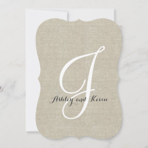 Rustic Linen Wedding Invitations Initiaal Kaart