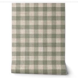 Rustic linnen Buffalo Check beige en groen ruit Behang