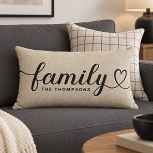 Rustic Linnen Familie Hart Script Monogram Kussen