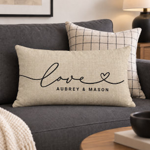 Rustic Linnen Liefdeshart Script Koppelnamen Kussen