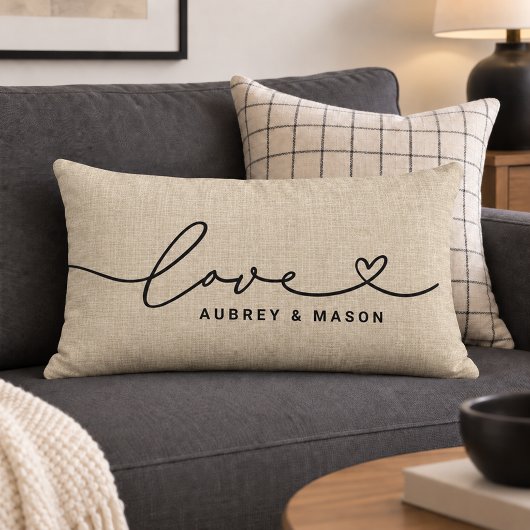Rustic Linnen Liefdeshart Script Koppelnamen Kussen