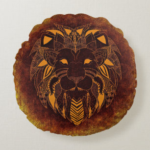 Rustic Lion Head Rond Kussen