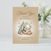 Rustic Little Adventurer Teddy Bear Beer Baby Bedankkaart (Staand voorkant)