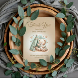 Rustic Little Adventurer Teddy Bear Beer Baby Bedankkaart