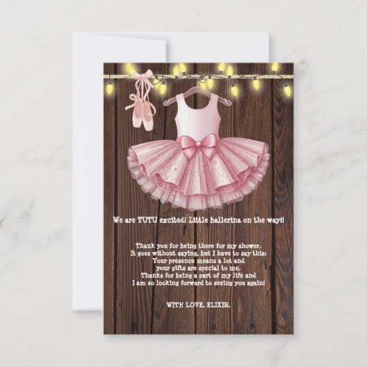 Rustic Little Ballerina Tutu Glitter Baby shower Bedankkaart (Voorkant)