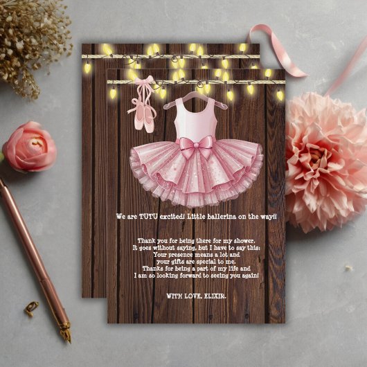 Rustic Little Ballerina Tutu Glitter Baby shower Bedankkaart