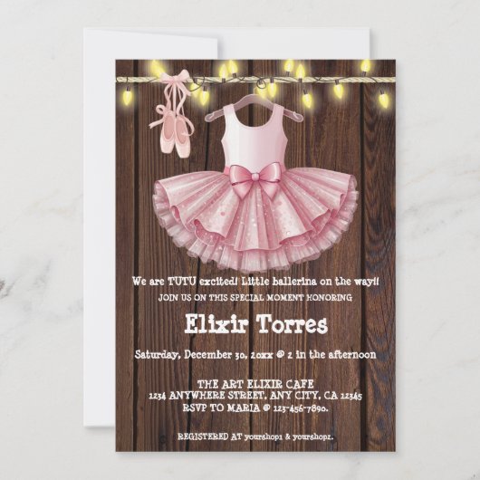 Rustic Little Ballerina Tutu Glitter Baby shower Kaart (Voorkant)