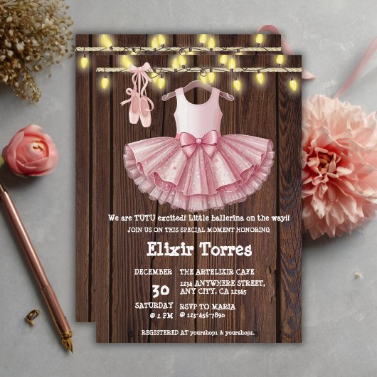 Rustic Little Ballerina Tutu Glitter Baby shower Kaart