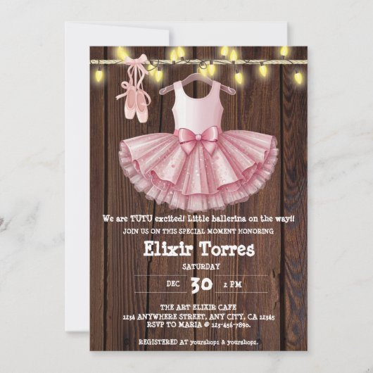 Rustic Little Ballerina Tutu Glitter Baby shower Kaart (Voorkant)