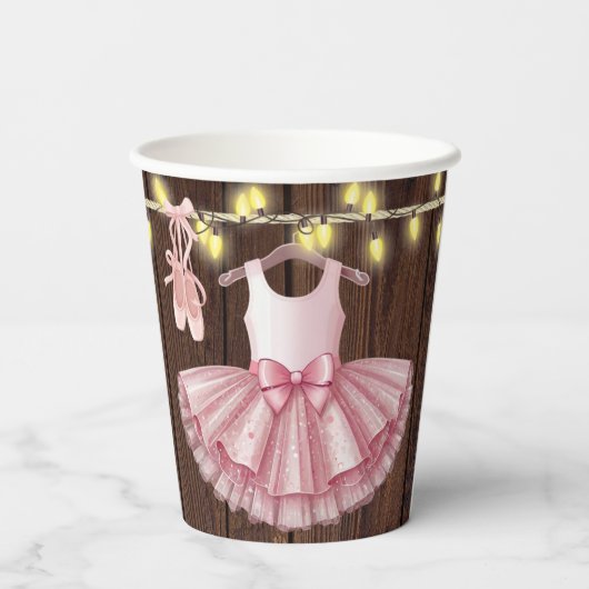 Rustic Little Ballerina Tutu Glitter Baby shower Papieren Bekers (Achterkant)