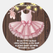 Rustic Little Ballerina Tutu Glitter Baby shower Ronde Sticker (Voorkant)