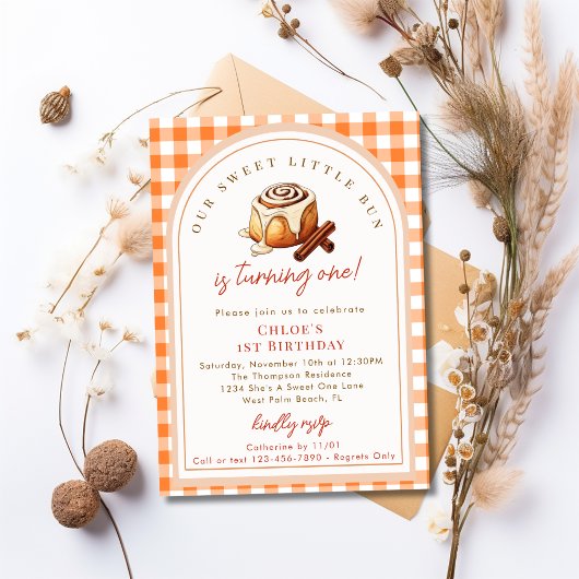 Rustic Little Bun Cinnamon Roll 1e verjaardagsfees Kaart