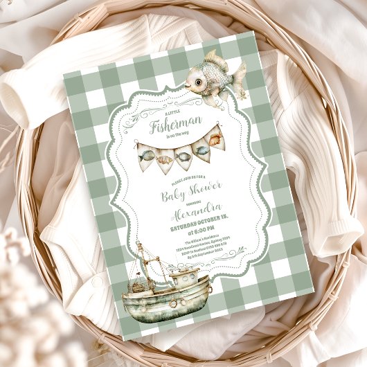 Rustic Little Fisherman Gevist Baby shower Kaart
