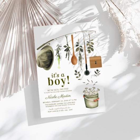 Rustic Little Fisherman Gevist Baby shower Kaart