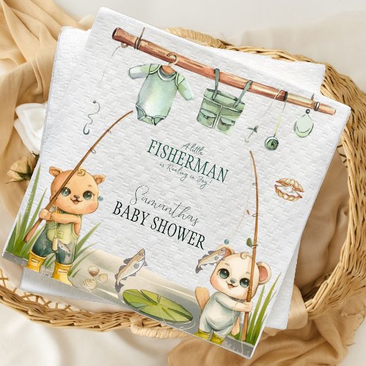 Rustic Little Fisherman Reel in Joy Baby shower Servet