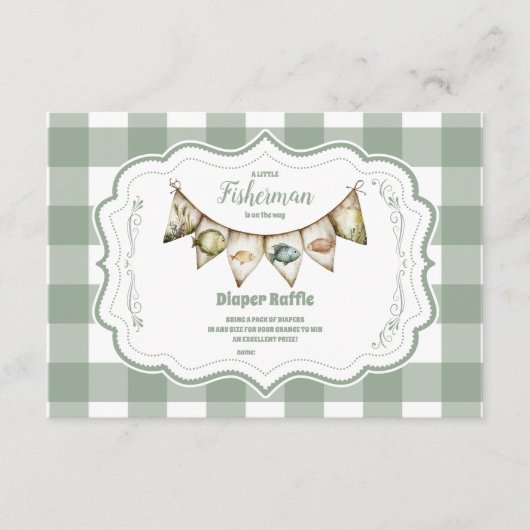 Rustic Little Fisherman Vist Diapper Raffle Informatiekaartje (Voorkant)
