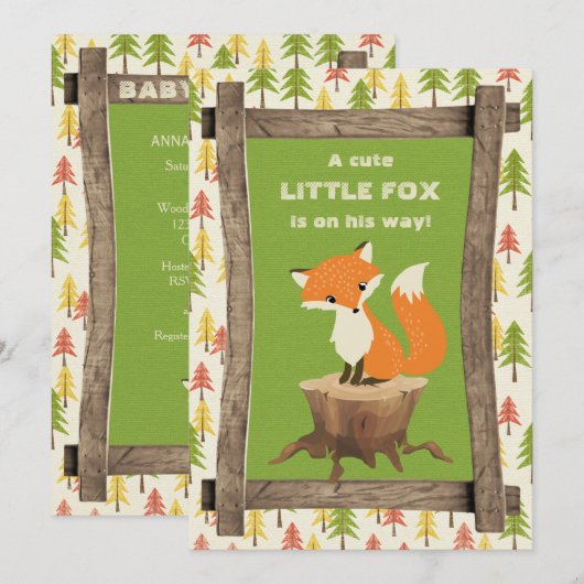 Rustic Little Fox Boy Baby shower Kaart (Voorkant / Achterkant)