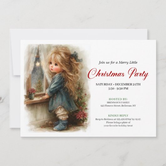 Rustic little girl awaiting Santa printable invite Kaart (Voorkant)