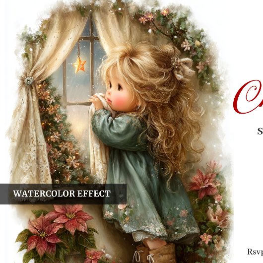 Rustic little girl awaiting Santa printable invite Kaart