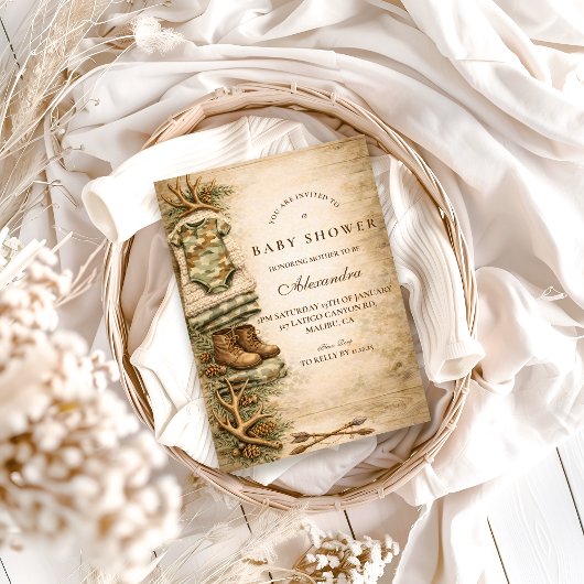 Rustic Little Hunter Woodland Baby Shower Kaart