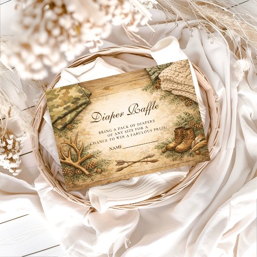 Rustic Little Hunter Woodland Diapper Raffle Informatiekaartje