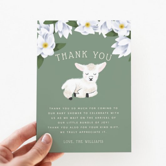 Rustic Little Lamb Floral Baby shower Bedankkaart