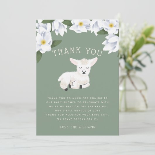 Rustic Little Lamb Floral Baby shower Bedankkaart (Staand voorkant)