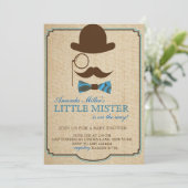 Rustic Little Mister Baby shower Boy Invitations Kaart (Staand voorkant)