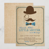 Rustic Little Mister Baby shower Boy Invitations Kaart (Voorkant / Achterkant)