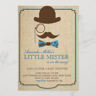 Rustic Little Mister Baby shower Boy Invitations Kaart