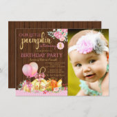 Rustic Little Pumpkin eerste verjaardag uitnodigin Kaart (Voorkant / Achterkant)