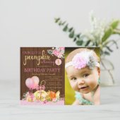 Rustic Little Pumpkin eerste verjaardag uitnodigin Kaart (Staand voorkant)