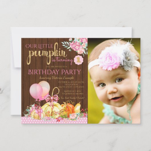 Rustic Little Pumpkin eerste verjaardag uitnodigin Kaart (Voorkant)