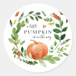 Rustic Little Pumpkin Favor Tags Herfst Greenery Ronde Sticker