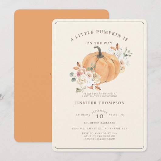 Rustic Little Pumpkin Floral Baby shower Kaart (Voorkant / Achterkant)