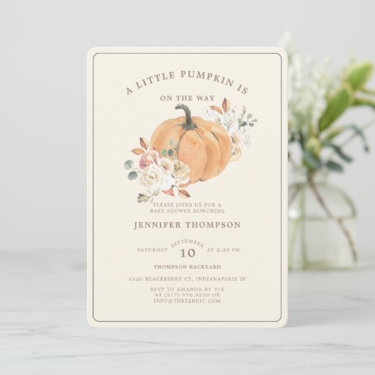 Rustic Little Pumpkin Floral Baby shower Kaart (Staand voorkant)