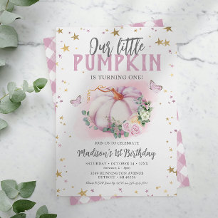 Rustic Little Pumpkin Girl First Birthday Kaart