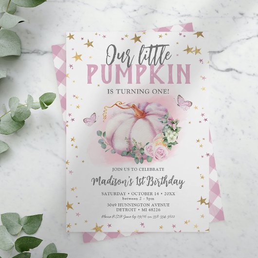 Rustic Little Pumpkin Girl First Birthday Kaart
