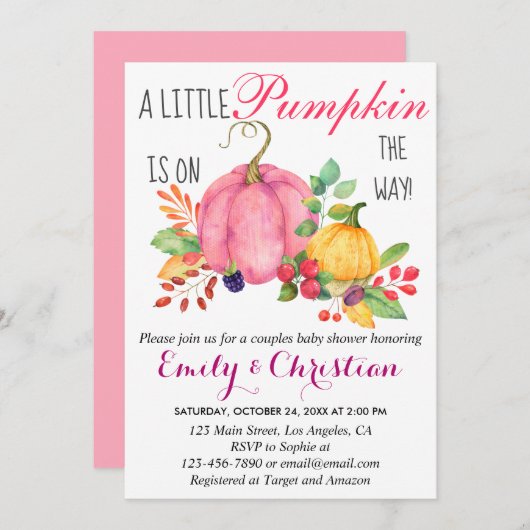 Rustic Little Pumpkin Herfst Couples Baby shower Kaart (Voorkant / Achterkant)