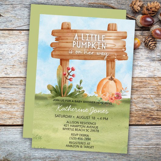 Rustic Little Pumpkin On The Way Baby shower Kaart
