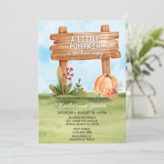 Rustic Little Pumpkin On The Way Baby shower Kaart (Staand voorkant)