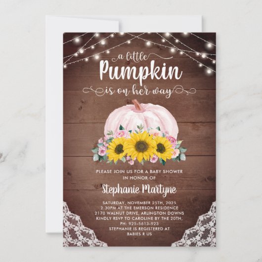 Rustic Little Pumpkin Sunflower Lights Baby shower Kaart (Voorkant)