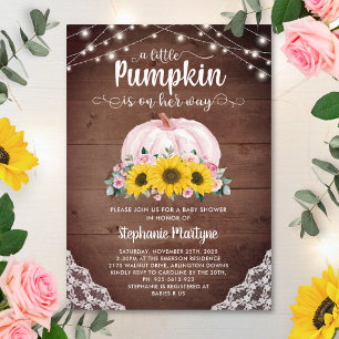Rustic Little Pumpkin Sunflower Lights Baby shower Kaart