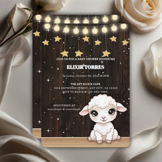Rustic Little White Lamb Baby shower Kaart