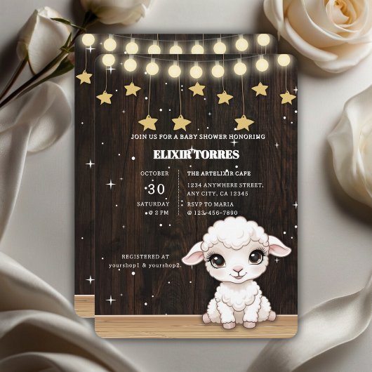 Rustic Little White Lamb Baby shower Kaart