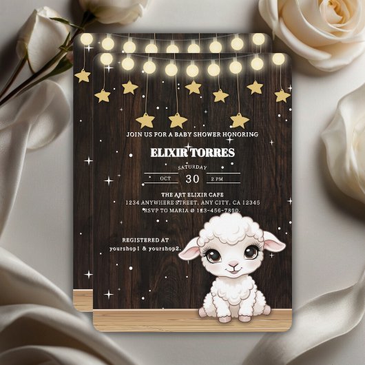 Rustic Little White Lamb Baby shower Kaart
