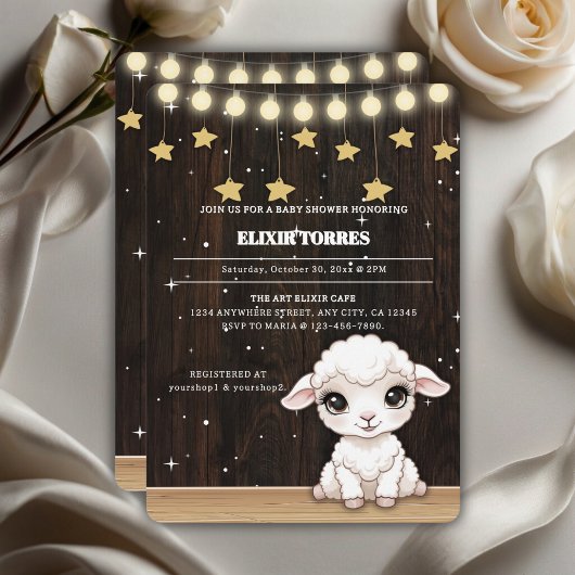 Rustic Little White Lamb Baby shower Kaart
