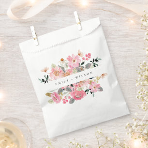 Rustic Lively Blush Pink Waterverf Floral Wedding Bedankzakje