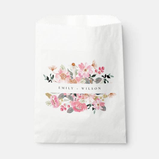 Rustic Lively Blush Pink Waterverf Floral Wedding Bedankzakje (Voorkant)