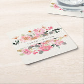 Rustic Lively Blush Pink Waterverf Floral Wedding Kartonnen Onderzetters (Schuin)